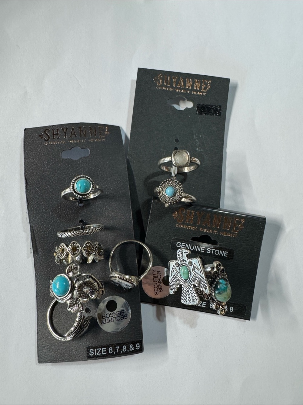 Size 6, 7, 8 & 9 Shyanne Silver-Tone Turquoise & Teal Stone Ring Bundle